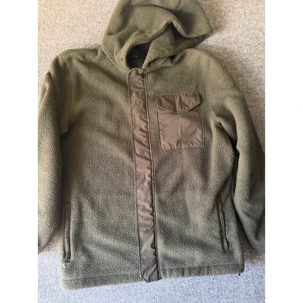 BYLT Men's Green back bay Sherpa Fleece Full Zip Hooded jacket Pockets Size L